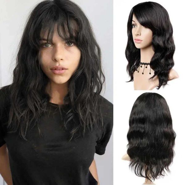 Perucas sintéticas FAVE Onda Natural Perucas com Franja Peruca 100% Brasileira Remy Perucas de Cabelo Humano # 1B / 99J / # 4 Cor Para Mulheres Negras Brancas Transporte Rápido 240328 240327