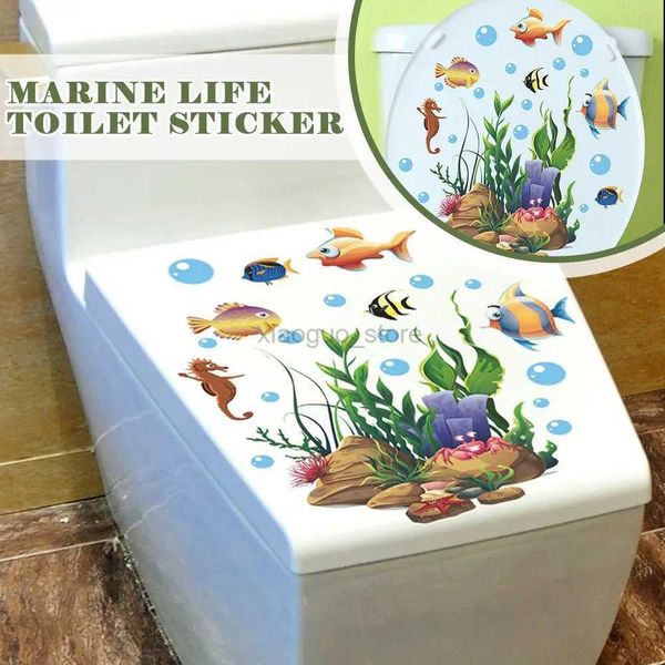 Adesivi per toilette Sea Life Adesivo per toilette Decorazione abbellente Adesivo da parete squalo impermeabile Toilette autoadesiva Decorazione per la casa V5p1 240319