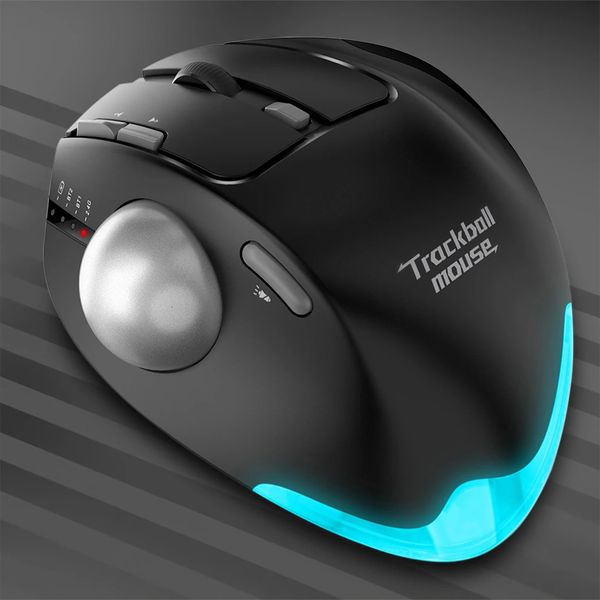 Kablosuz Bluetooth Trackball Fare 24G RGB Ergonomik Şarj Edilebilir Rollerball Fareler 3 Cihaz Bağlantı Başparmak Kontrolü PC İPad 240309