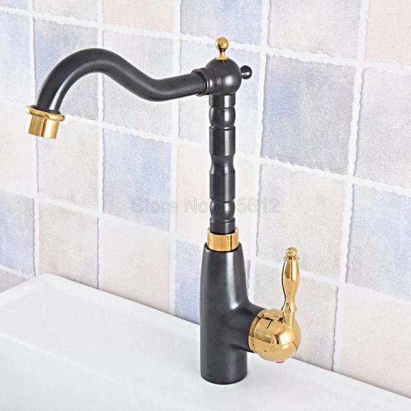 Küchenarmaturen Schwarz Gold Wasserhahn Badezimmer Waschbecken Becken Mischbatterie Messing 360 Schwenkauslauf Tsf796