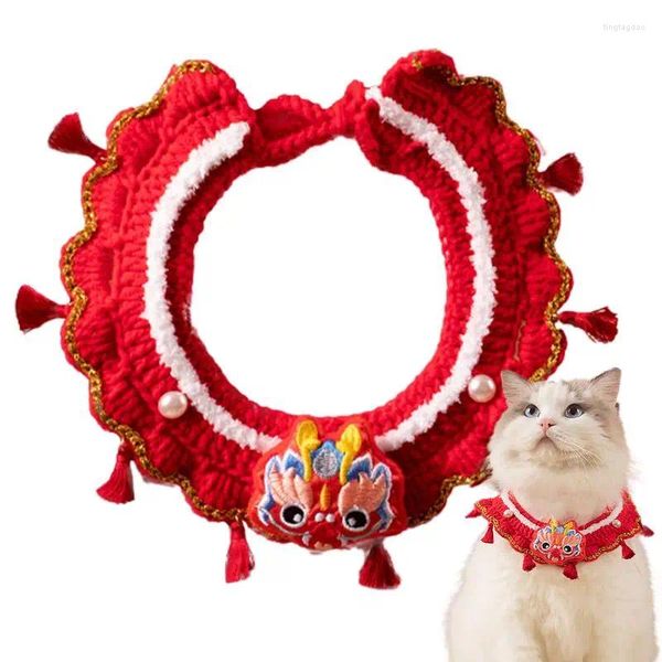 Collari per cani Sciarpa Festival di Primavera Regolabile Red Pet Dragon Year Lucky R Forniture lavorate a mano