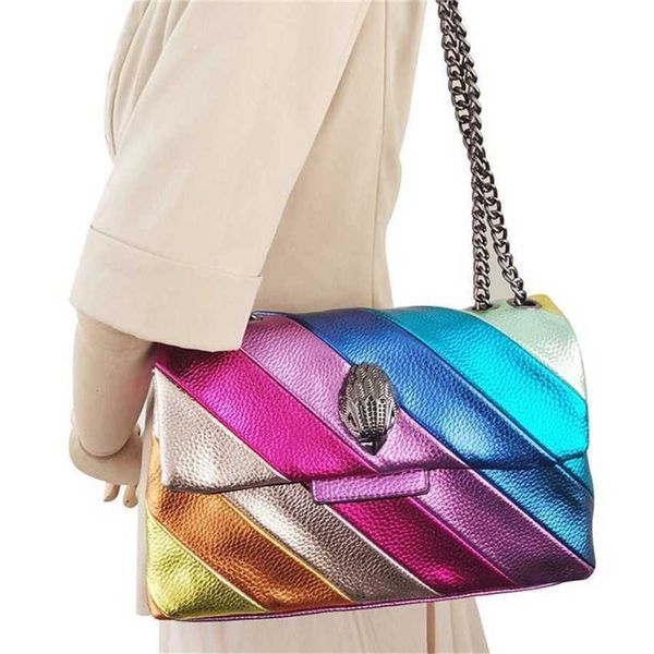 Borse a tracolla chic Borsa da donna firmata Borsa a tracolla con testa d'aquila Borsa piccola quadrata Borsa arcobaleno con colori a contrasto 240311