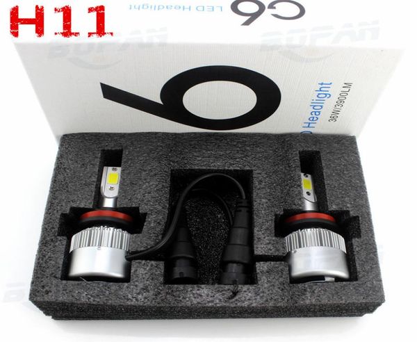 2x COB Chips LED Lâmpadas de farol 36W 3800LM 2500K 6000K H8 H9 H11 C6 Luzes LED para kit de conversão de carro9593335