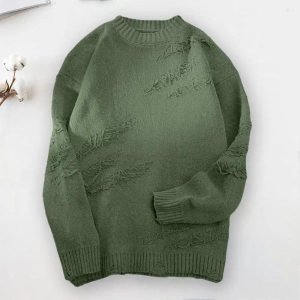 Herrenpullover unregelmäßige Loch Fransen Sweater Retro Streetwear Rippte massiv gestrickte Pullover Hip Hop High Street Vintage Männlich