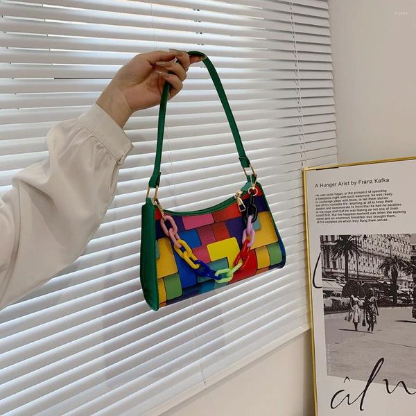 Totes geométrica hit cor axilas bolsa feminina casual corrente bolsa de embreagem (verde)