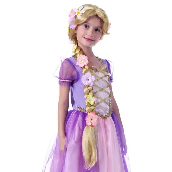 Synthetische Perücken, Spitzenperücken, AICKER, lange blonde Rapunzel-Perücken für Kinder – Prinzessin-Mädchen-Kostüm, Cosplay, märchenhafte Ball-Zopf-Perücken für Halloween, Weihnachten, Teil 240329