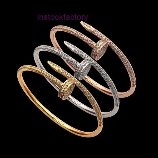 Original 1to1 Cartres Armband Titanstahl Schmuck Nagelförmiges Halbdiamantarmband Damen Asiatisches Gold voll