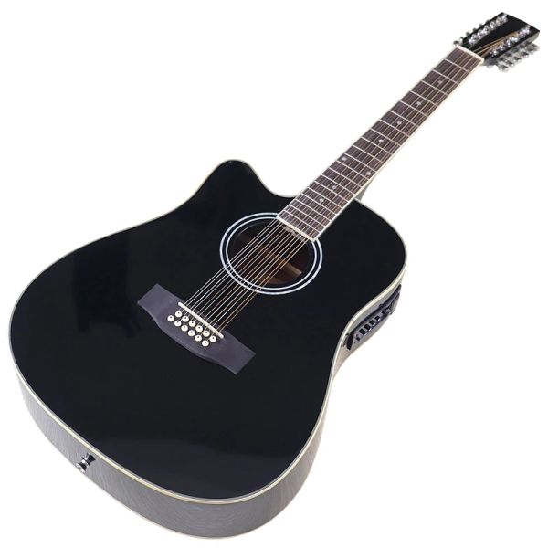 Gitar Sol El 12 String Akustik Gitar Elektrik 41 İnç Halk Gitar Ladin Ahşap Doğal Yüksek Parlak Eşyalı