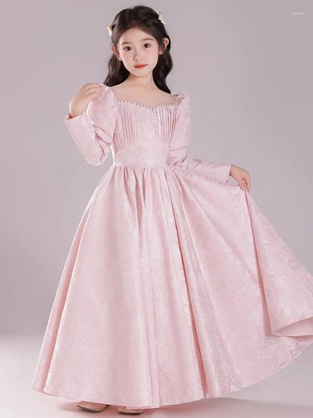 Mädchen Kleider Square Neck Kurzarm Puff Satin Drag Princess Kleid Geburtstag Party Fee Elegant