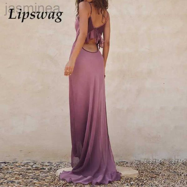 Grundlegende Freizeitkleider, sexy Perspektive, Lotusblatt, langes Kleid, Partykleid, modisch, ärmellos, Strapsnetz, allmähliches Wechselkleid 240319