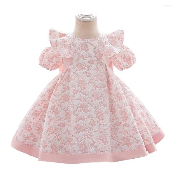 Vestidos da menina do bebê meninas vestido de festa elegante renda rosa 1st aniversário vestido de noite arco casamento da criança crianças princesa para roupas do bebê