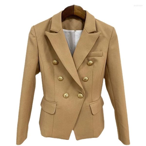 Abiti da donna Primavera Giacca blazer di alta qualità Giacca Moda Oro Doppiopetto Bottone Leone Materiale spesso Sottile