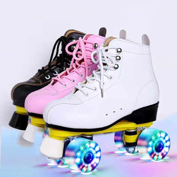 Stiefel Roller Skate Schuhe 4Wheel Skates Erwachsener Unisex Doppelreihe Roller Schuhe Professionelle Skates Sport Sneaker Lederschuhgeschenk