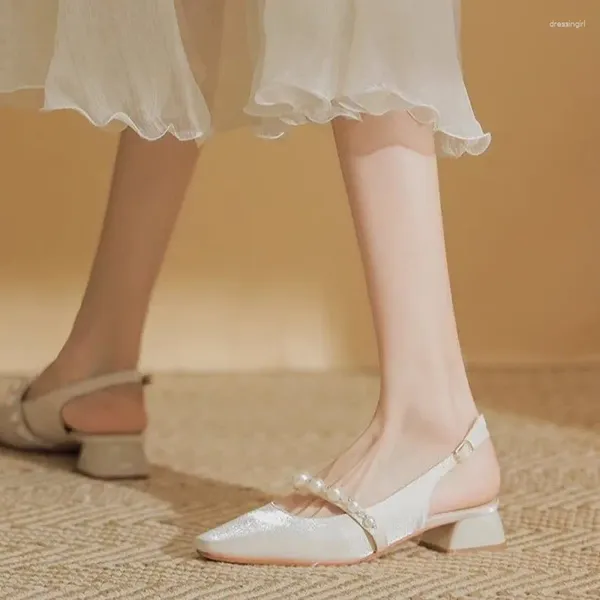 Sapatos de vestido 2024 verão elegante mulheres 5cm salto alto luxo pérola sandálias damasco sexy sandles descalço cristal borboleta