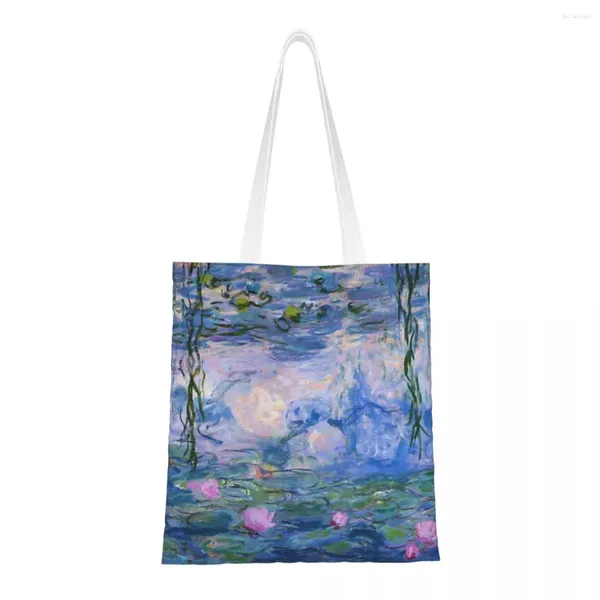 Borse per la spesa Claude Monet - Borsa in tela con ninfee Borsa da viaggio casual pieghevole a spalla da donna