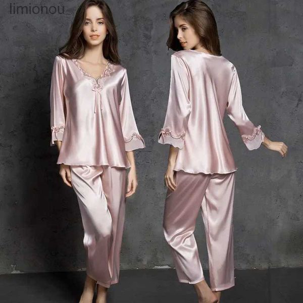 Kadınların Pijama Buz İpek Nightdress Kadın İki Parçalı Dantel V Yastık Seks Temyiz İlkbahar ve Yaz Solu Yapay İpek Pijamaları Womenc24319