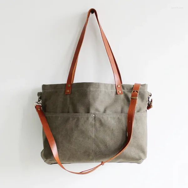 Borsa Tote originale in tela di pelle fatta a mano per donna Borsa a tracolla da uomo per borsa da scuola