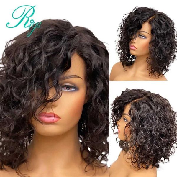 Parrucche sintetiche Parrucca in pizzo con chiusura 4X4 Pixie Corto riccio Bob Cut Chiusura in pizzo smussato Parrucche per capelli umani per donne nere Remy Preplucked Riya brasiliano 240328 240327