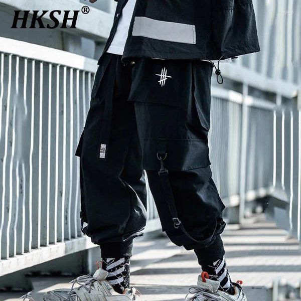 Calças masculinas hksh maré china-chique moda macacão chique hip-hop high street leggings tático carga escura punk techwear hk0211