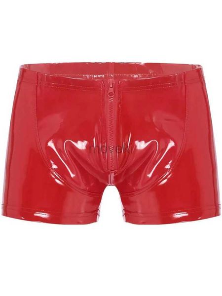 Mutande S-5XL Effetto bagnato PVC Boxer da uomo Slip in pelle PU lucida Pantaloncini con cerniera Tronchi attillati Hot Sexy Boxer Calzoncillos Mini Bermuda 24319