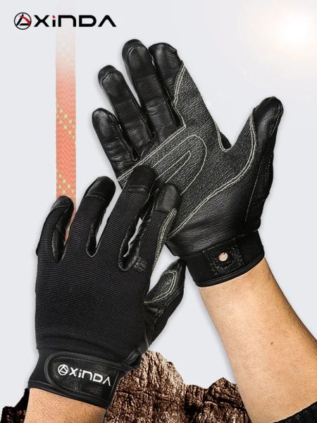 Handschuhe Xinda Professionelle Outdoor -Sportarten Vollfinger Cowide Kletterhandschuhe Klettern Downhill Wanderung Anti -Schlupf -Verschleiß widerstandsfähige Handschuhe