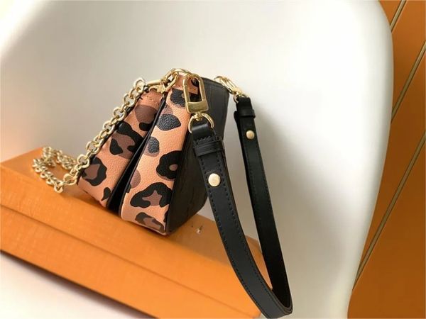 10A Tasarımcı Çanta Pochette Crossbody Leopar Deri Çanta Çanak Çantası Cüzdan Zincir Kayış Çanta Omuz Çantaları Messenger Classic 3pcs 3 Parça Set Lady.c100