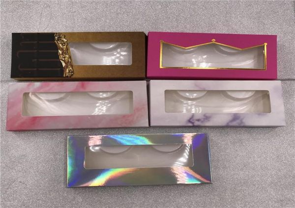 Rechteckiges Etui für künstliche Wimpern, rosa Marmor, holografische Farbpapierbox ohne Wimpern, weißes Tablett8685774