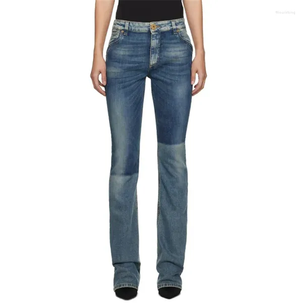 Calças jeans femininas 2024 primavera retro lavado assimétrico fino ajuste cintura baixa lápis puro algodão denim calças