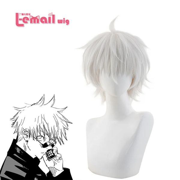 Perucas lemail peruca de cabelo sintético anime jujutsu kaisen satoru gojo peruca cosplay cinza curto fofo em camadas perucas masculinas resistente ao calor