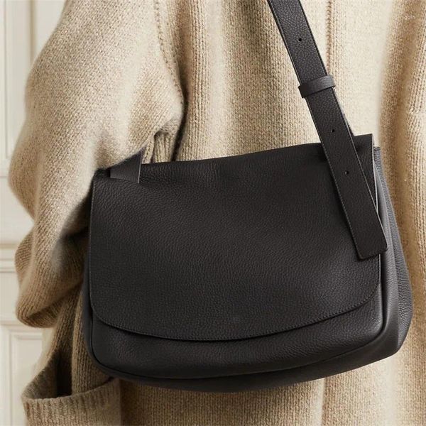 Umhängetaschen Flip Messenger Bag Große Kapazität Umhängetasche Einfarbig Einfache Weiches Leder Für Frauen
