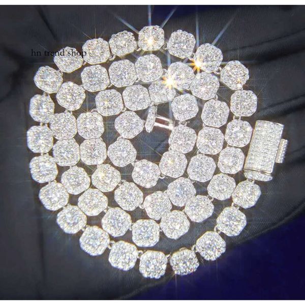 Collana Bracciale Moissanite Diamante Personalizzato Vvs Catena a maglie cubane S925 Argento 8mm 12mm Grande catena da tennis Solido Indietro Hi 5413
