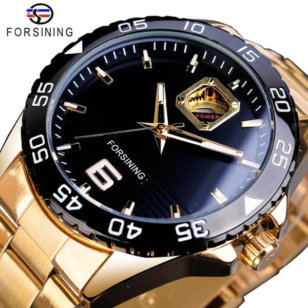 Forsining relógios mecânicos masculinos marca superior de luxo automático homem relógios ouro aço inoxidável à prova dwaterproof água luminosa mãos clock184b