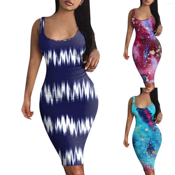 Vestidos Casuais Verão Sem Mangas Moda Impresso Sexy Vestido Mulheres Low Cut Spaghetti Strap Envolto Hip Tank Bodycon Mini Curto