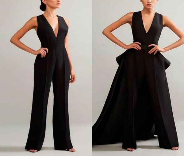 Elegante schwarze Jumpsuits, Abendkleider mit abnehmbarem Rock, V-Ausschnitt, Ballkleider, Übergröße, Damen-Partykleider 1347260