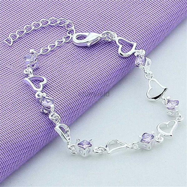 Bracciale BABYLLNT Bracciale campione in argento moda 925 per donna Bracciale in cristallo viola a cuore con gioielli in zirconi regalo femminile 240319