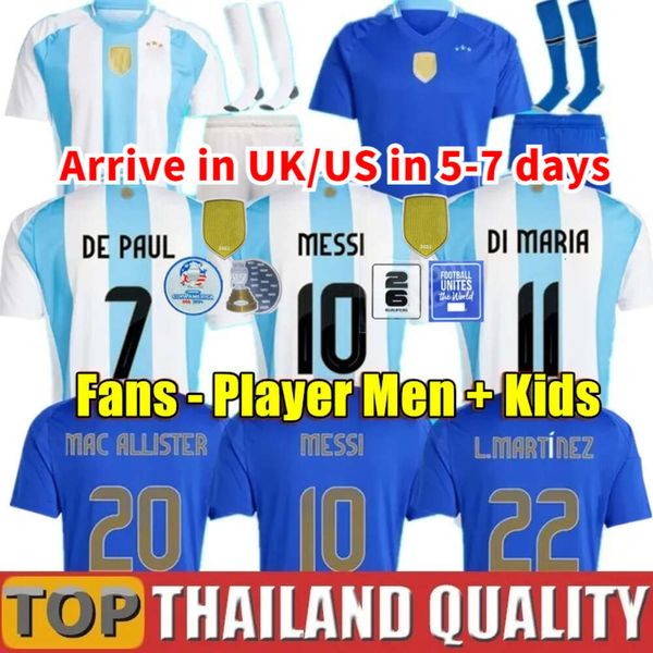 Messi Arjantin Futbol Forması 2024 Copa America Kupası Camisetas Çocuk Kiti 2025 Milli Takım 24/25 Evde Futbol Gömlek Oyuncu Versiyonu Di Maria Lautaro Martinez