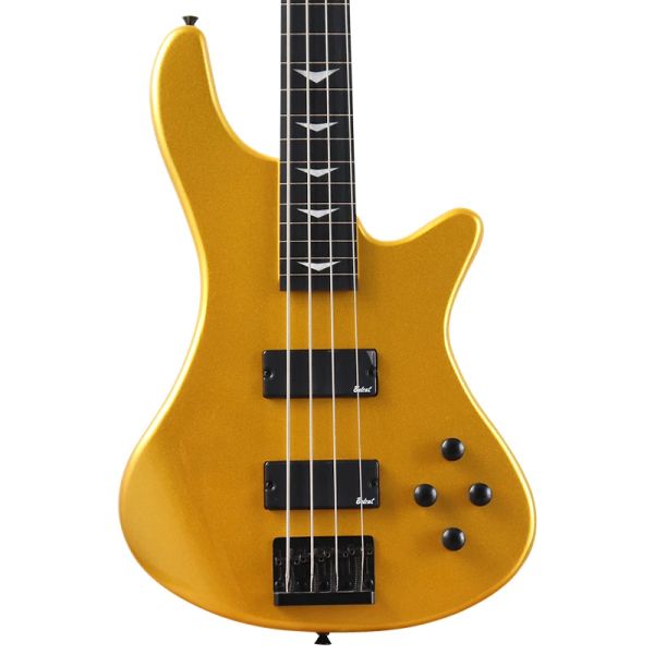 Гитара Оранжевая электрическая бас-гитара, 4-струнная безладовая с линией ладов, цельный бас-гитара, корпус из дерева, 43-дюймовая глянцевая бас-гитара цвета шампанского