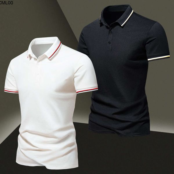 Herren-Poloshirt aus Eisseide mit kurzen Ärmeln, Sommer, dünn, einfarbig, Business-Casual, unten oben, kann doppelt geöffnet werden 9hz7 {Kategorie}