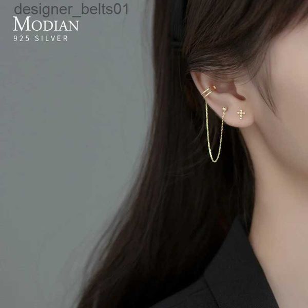 Stud Modian Real 925 Sterling Gümüş Uzun Püskül Moda Kulak Saplamalar Sevimli Corss Stud Küpe Kadınlar için Güzel Takı Hediyeleri BRINCOC24319