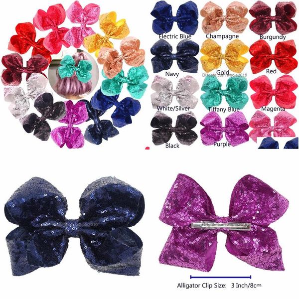 Grampos de cabelo Barrettes Bling 8 polegadas grandes lantejoulas arcos jacaré para meninas crianças adolescentes mulheres idosas qualquer pacote de ocasião de 12 acessórios dh8hb