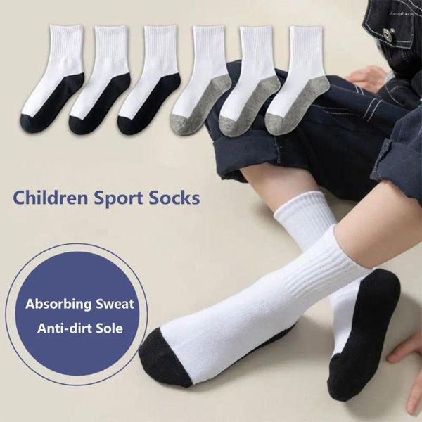 Calzini da uomo 1 paio Grigio Nero Suola Bambini Bianco Calze per bambini Assorbimento del sudore Sport Tinta unita Accessori in tessuto Primavera