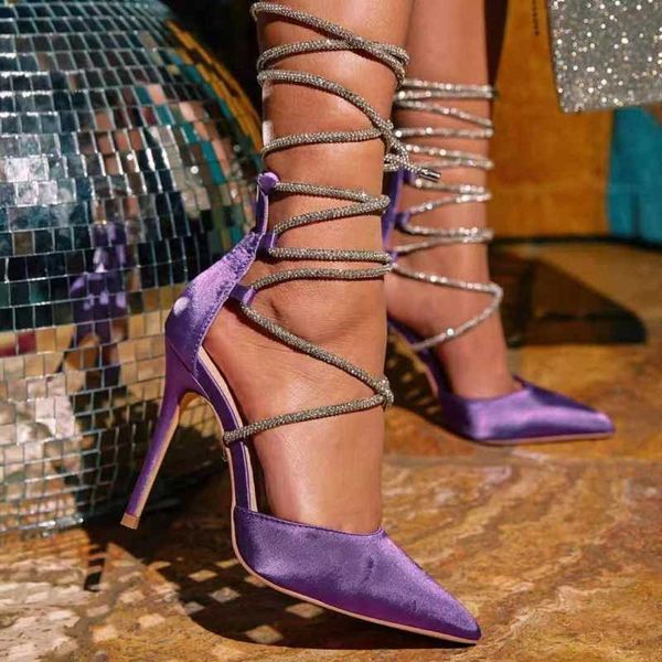 Boğucu olmayan yeni scarpe ayakkab hbp pençeler rhinestone 35-42 beden topuklular 11cm sivri uçlu ayak dantel yukarı stiletto sandaletler kadınlar için