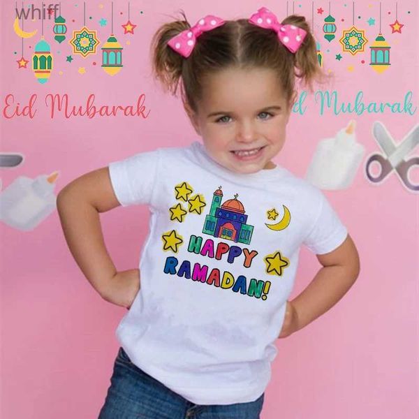 Camisetas Feliz Ramadan Mubarak Imprimir Roupas Infantis Menino Menina Camiseta Eid Ramadan Crianças Camiseta Manga Curta Roupa Muçulmana Islâmica TopsC24319