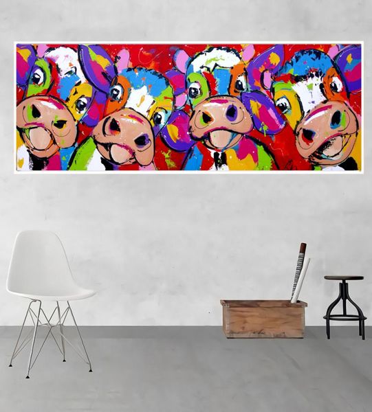 Grande arte della parete su tela pittura astratta moderna graffiti immagine mucche colorate pittura poster per la decorazione della parete della casa soggiorno2231311