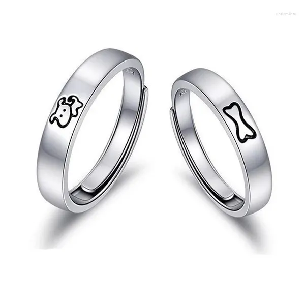 Cluster Ringe Europäische S925 Sterling Silber Hunde Liebe Knochen Paar Finger Ring Für Frauen Männer Geburtstag Party Hochzeit Geschenk Schmuck