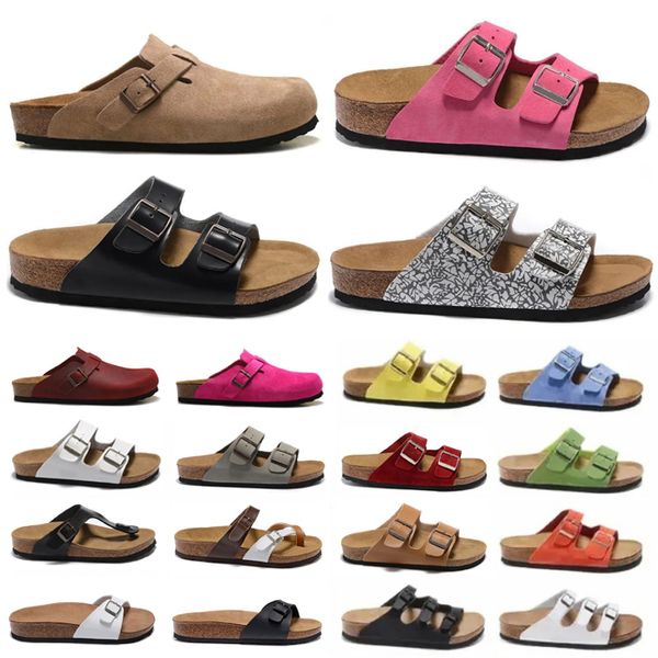 2024 Tasarımcı Terlikleri Bostonlar Sandalet Shearling Mules Cork Düz Moda Süet Yaz Deri Slide Favori Plajı Kadın Erkekler Rahat Flip Flops