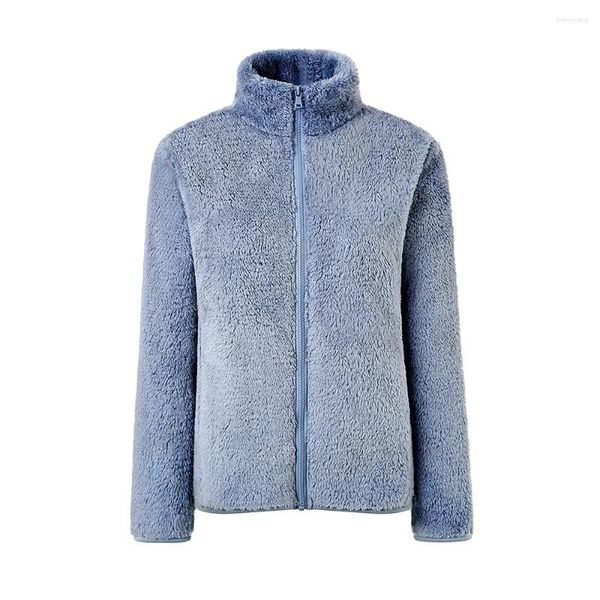 Женская меховая зимняя синяя флисовая куртка большого размера, женская толстая пушистая пушистая двусторонняя куртка из искусственной ткани для девочек, топ с длинными рукавами