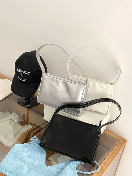 Totes Koreanische Nische Silber Unterarm Tasche Für Frauen Modische Pendler Vielseitige Weibliche Handtaschen Weiche Leder Arbeit Schulter Taschen