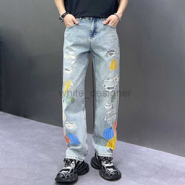 Jeans da uomo di lusso firmati Jeans Uomo 2024 Pantaloni americani in denim lavato e impiombato Pantaloni alla moda da uomo in denim larghi con gamba dritta