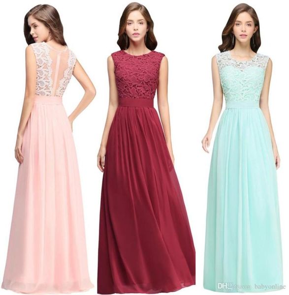 Abiti da damigella d'onore in chiffon di pizzo economici stile country nuovi abiti da damigella d'onore una linea abiti lunghi da sposa per gli ospiti CPS4896671015